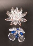 Swarovski Crystal to include Pink Tipped Lotus Flower also a Peacock Flower with Blue Stigma,