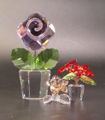 Swarovski Crystal Flowers to include Miniature Desert Pink Rose, Christmas Poinsettia Red/Green in a