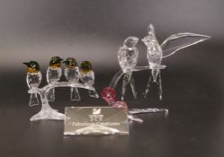 Swarovski Crystal Birds to include Four Bee Eaters with Black Beaks/Yellow Throats Perched on a