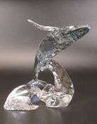 Swarovski blue tint Crystal SCS Collection Paikea 2012 Whale 18cm tall, boxed with certificate