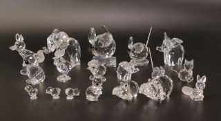 Swarovski Crystal Collection of Animals to include Elephants, Hippopotamuses, Cockerel, Hen &