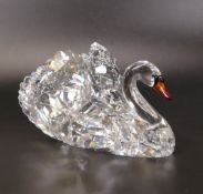 Swarovski Large Clear Crystal Swan with Red Bill 10cm tall x 20cm wide complete with box