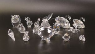 Swarovski Crystal collection of Animals to include Frog, Swans, Owls, Rabbits (one a/f),
