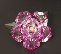 Swarovski Coloured Crystal Flower 'Peony' Rose Pink Petals with Green Leaves 10cm dia complete