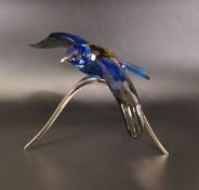 Swarovski Crystal colourful black, amber, turquoise 'Paradise Roller Bird' sculpture on silver