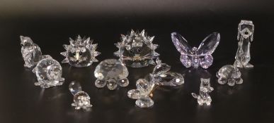 Swarovski Crystal collection of Animals to include Hedgehogs, Butterflies (one coloured), Cats,