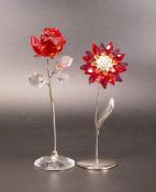 Swarovski coloured Crystal Flower Dreams, Red Large Rose also Domoni light Siam, tallest 14cm, (2)