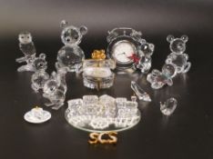 Swarovski Crystal Collection to include Teddy Clock, Hinged Present Box with Gold Tone Ribbon, Train