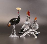 Swarovski Crystal Crane 'Neema' black body, clear legs with crown, 10cm tall also Hoopoes birds with