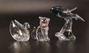 Swarovski Crystal Collection to include Mother Cat Sitting with Red Collar, Young Whale with Blue