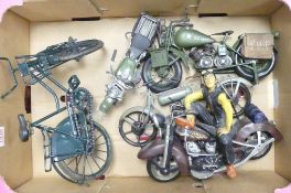 Collection of metal and resin motorbike/bicycle display pieces (1 tray).