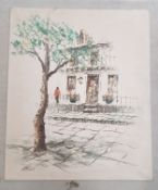 LEWIS (20th Century) Street Scene. Acrylic on canvas. Unframed. Signed lower left 'Lewis'. Height: