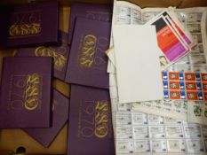 Seven x 1970 Coinage of Great Britain and Northern Ireland sets together with stamp sheets and FDC's
