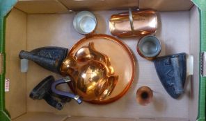 A collection of metal to include Argy Europe, four piece copper and brass coffee set with tray,