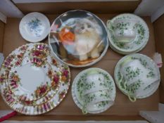 Mixed Royal Albert ceramics to include Shamrock pattern tea trios, 4 x cat theme wall plates etc (