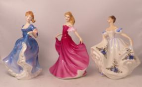 Three Royal Doulton lady figures to include Beatrice HN3263, Emma HN3714 and Elizabeth HN2465. (H:
