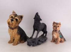A selection of resin dogs to include- Leonardo Collection two Yorkshire Terriers also a Howling