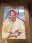 Framed and glazed watercolour portrait of a black girl, signed lower right Theander and dated