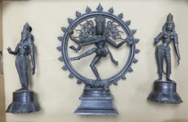 Bronze figure depicting the Hindu Goddess Shiva together with two bronze figure of Hindu Goddess
