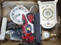 A collection of clocks in various forms including a laboratory clock, Art Deco mantle clock etc (1 t