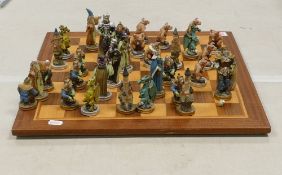 Themed Chess Set Lord Of The Ring Style. Chess pieces include Dragons, Wizards, Castles, chess board