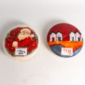 Poole Pottery powder/trinket boxes x 2, diameter 13cm (2).