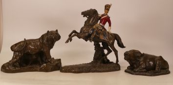 Heredities Bronze style Tiger together with a Water Buffalo, also a Cavalryman on horseback in