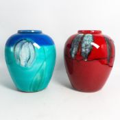 Two Poole ginger jars (lids absent) height 16.5cm (2).