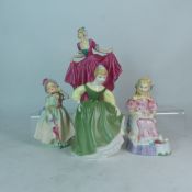 Royal Doulton small lady figures Delight, Babie, Fair Maiden & Curly Locks(a/f) (4)
