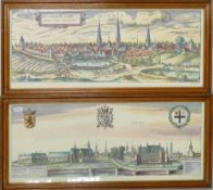2 Framed prints behind glass of illustrations of Ypern & Essentd. 60cm wide x 26cm tall (2)