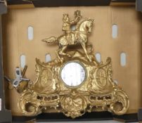 Ornate overpainted ormolu mantle clock, height 36cm together with a group of clock keys.