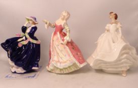 Three Royal Doulton lady figures to include Top O' The Hill HN3735, with certificate, Caroline