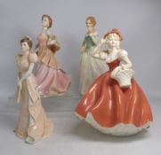Three Coalport lady figurines: Carnival, un-named second and Chantilly Lace Velvet together with