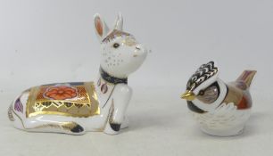Royal Crown Derby Paperweights to include Donkey Foal, Crested Tit both with gold stoppers (boxed)(