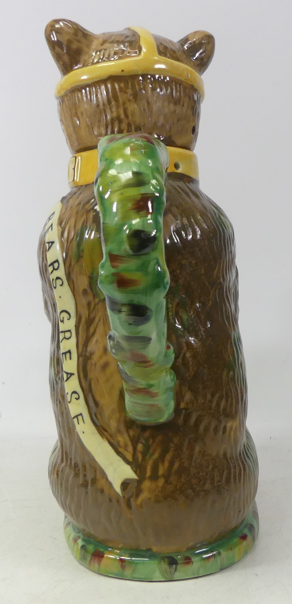 Reproduction Majolica 'Bear Grease' Jug, used as advertising bear grease believed to restore hair, - Image 2 of 2