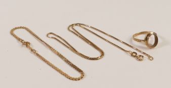 9ct gold necklace, 9ct gold ring shank and 9ct bracelet, 6.6g