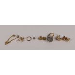 A collection of yellow metal earrings, electronically tested to be 9ct gold, 3g together with