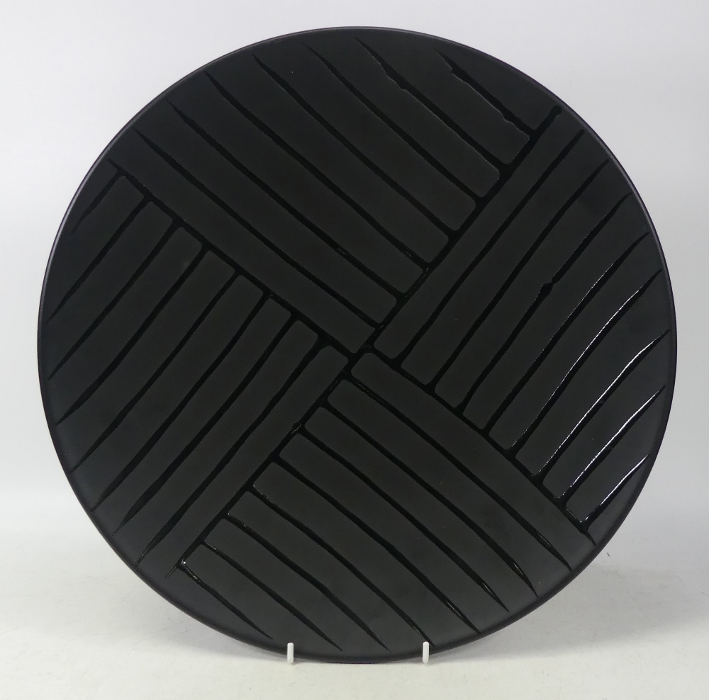 Poole Pottery extra large black geometric design charger 40cm dia