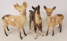 Beswick to include Stag (both antlers missing), Doe and Shire foal. (3)