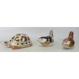 Royal Crown Derby Paperweights to include Tortoise, Wren, Robin all silver stoppers (3)
