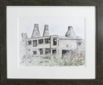 Helen RANDALL (Local Artist) Scene of an abandoned potbank. Pen and wash on paper. Framed behind