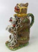 Reproduction Majolica 'Bear Grease' Jug, used as advertising bear grease believed to restore hair,