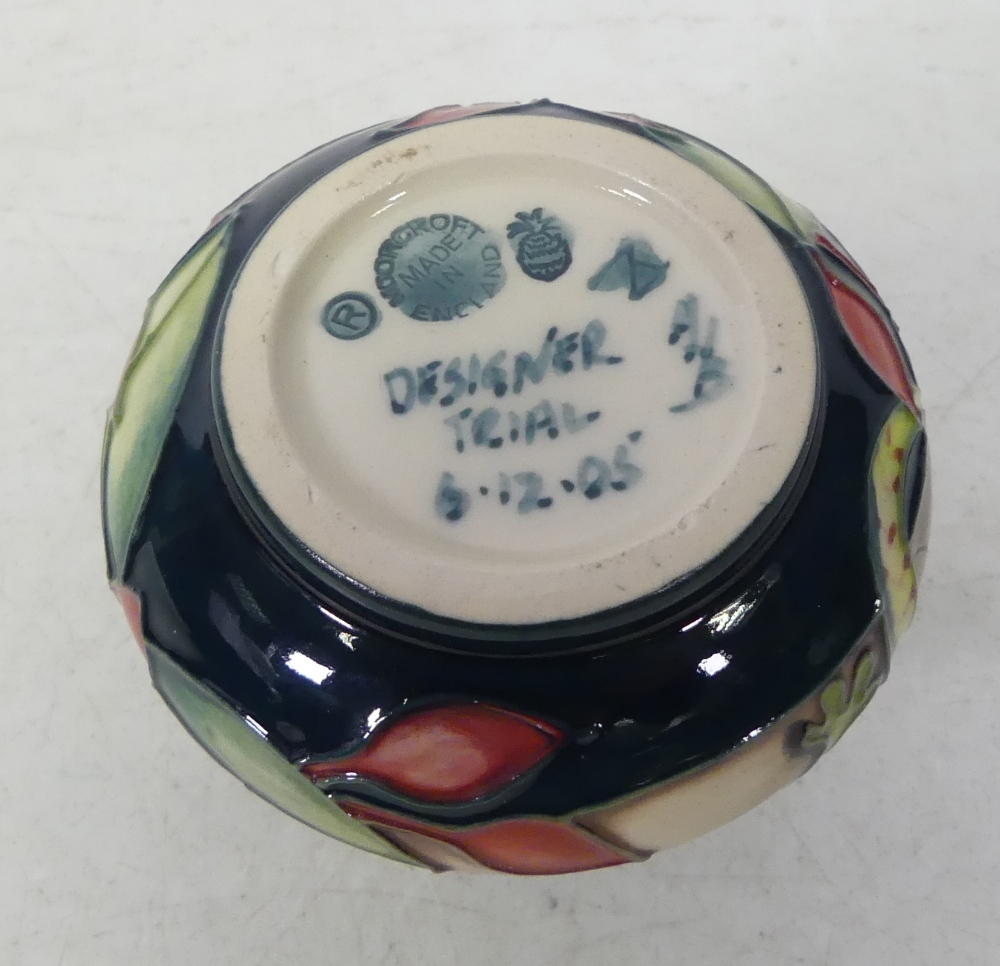 Moorcroft miniature designer trial vase 06.12.05 lizards and flowers on beige/ dark turquoise - Image 2 of 3