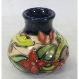 Moorcroft miniature designer trial vase 06.12.05 lizards and flowers on beige/ dark turquoise