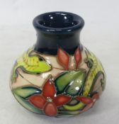Moorcroft miniature designer trial vase 06.12.05 lizards and flowers on beige/ dark turquoise