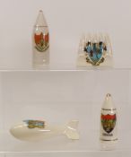 Crested Ware, Four figures of Bombshells and Bullets including Arcadian examples. (4)