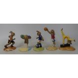 Royal Doulton Bunnykin games with plinth to include Gymnast DB207, Basketball DB208, Swimmer