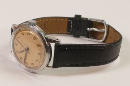 Garrard vintage stainless steel mechanical wristwatch, presentation inscribed to the rear for ICI