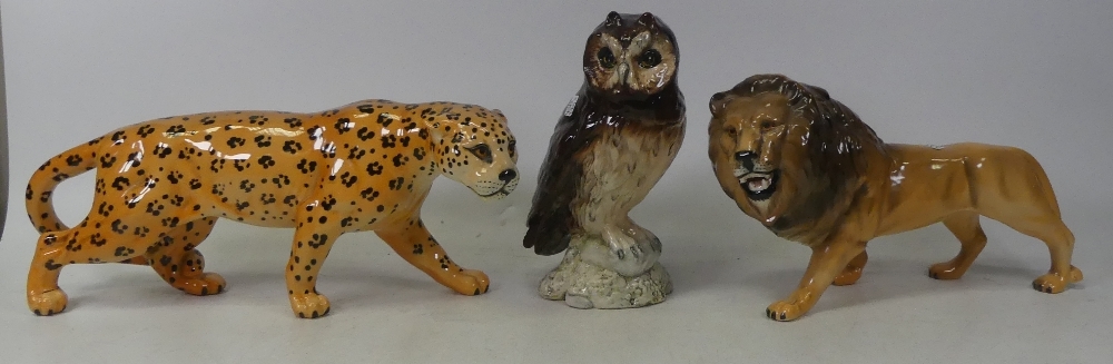 Beswick selection of animals to include prowling leopard, Growling Lion also Royal Doulton Short