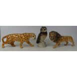 Beswick selection of animals to include prowling leopard, Growling Lion also Royal Doulton Short